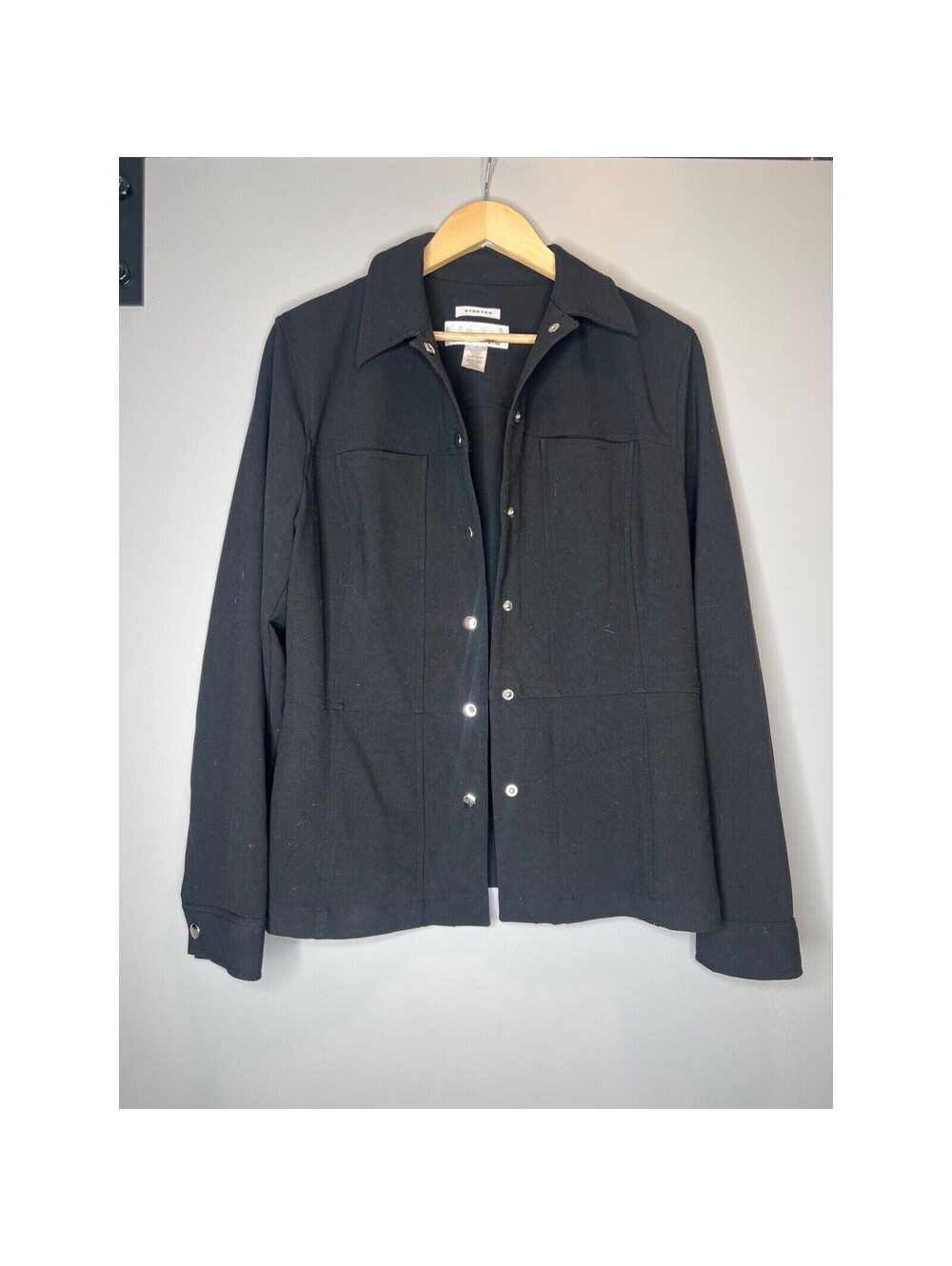 JONES NEW YORK SPORT SIZE LARGE 10 Black Stretch Button Front Jacket Coat SZ L